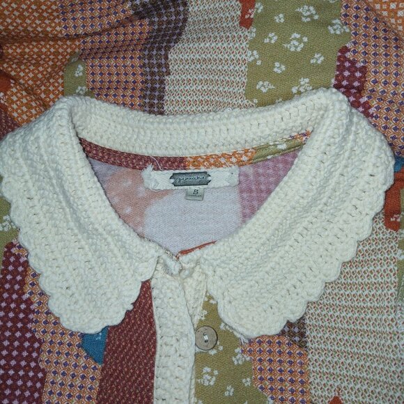 WOMENS GIMMECK BY BUCKLE BOHO TOP BALLON SLEEVES CROCHETED COLLAR SIZE SMALL - Picture 3 of 12